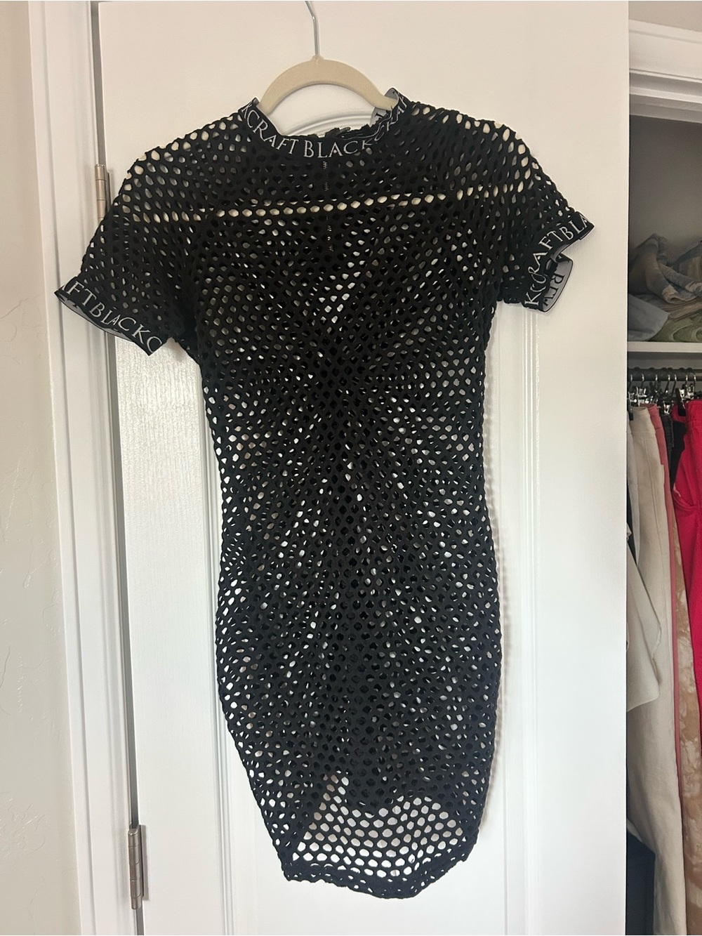 Black Craft Short Sleeve Mesh Mini Dress